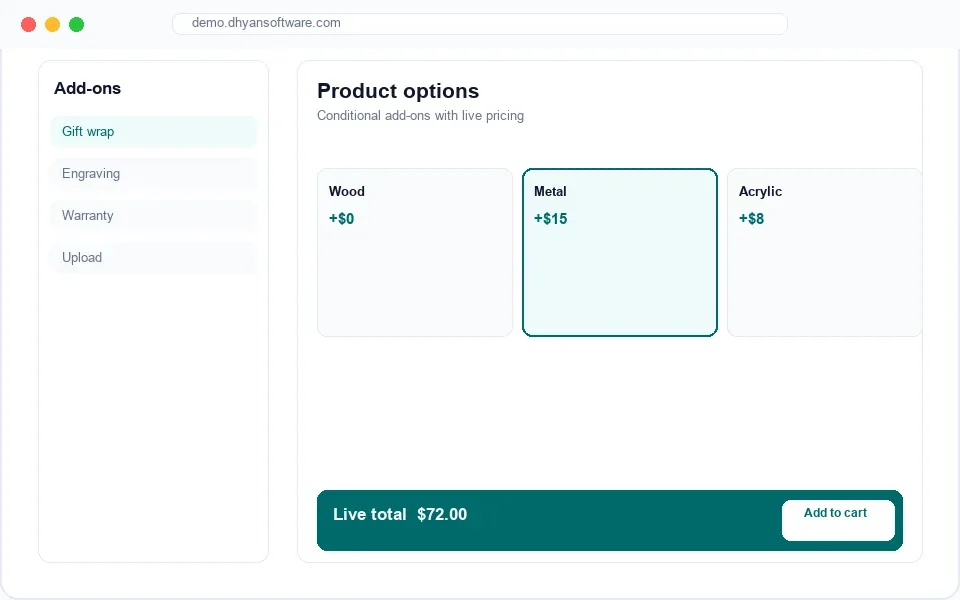 Smart Add-Ons on a WooCommerce product page
