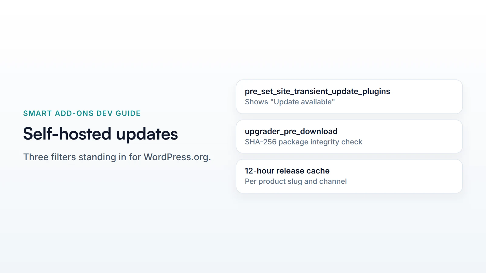 Smart Add-Ons Self-Hosted Update System: 3 Easy Hooks