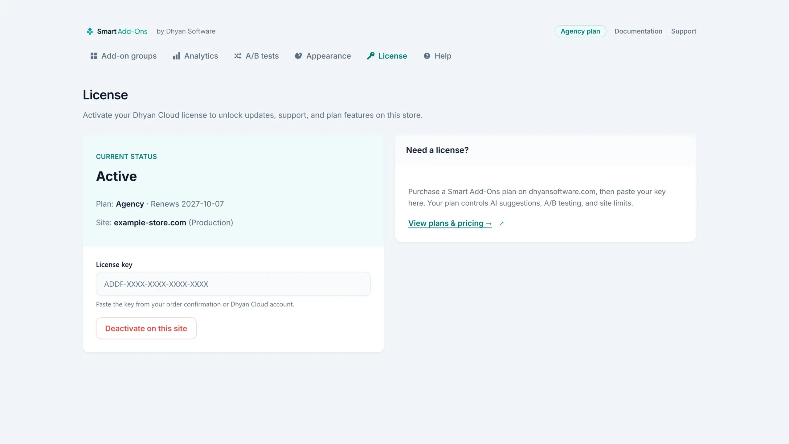 Smart Add-Ons license key activation screen in the redesigned WordPress admin